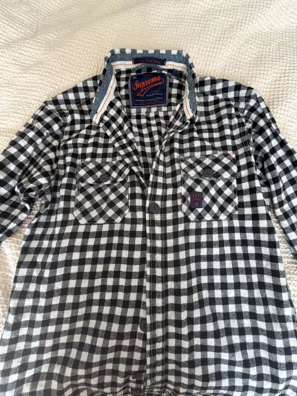 Supreme AMC.Co Black/White Gingham Buffalo Plaid Flannel Button-Up Shirt Medium